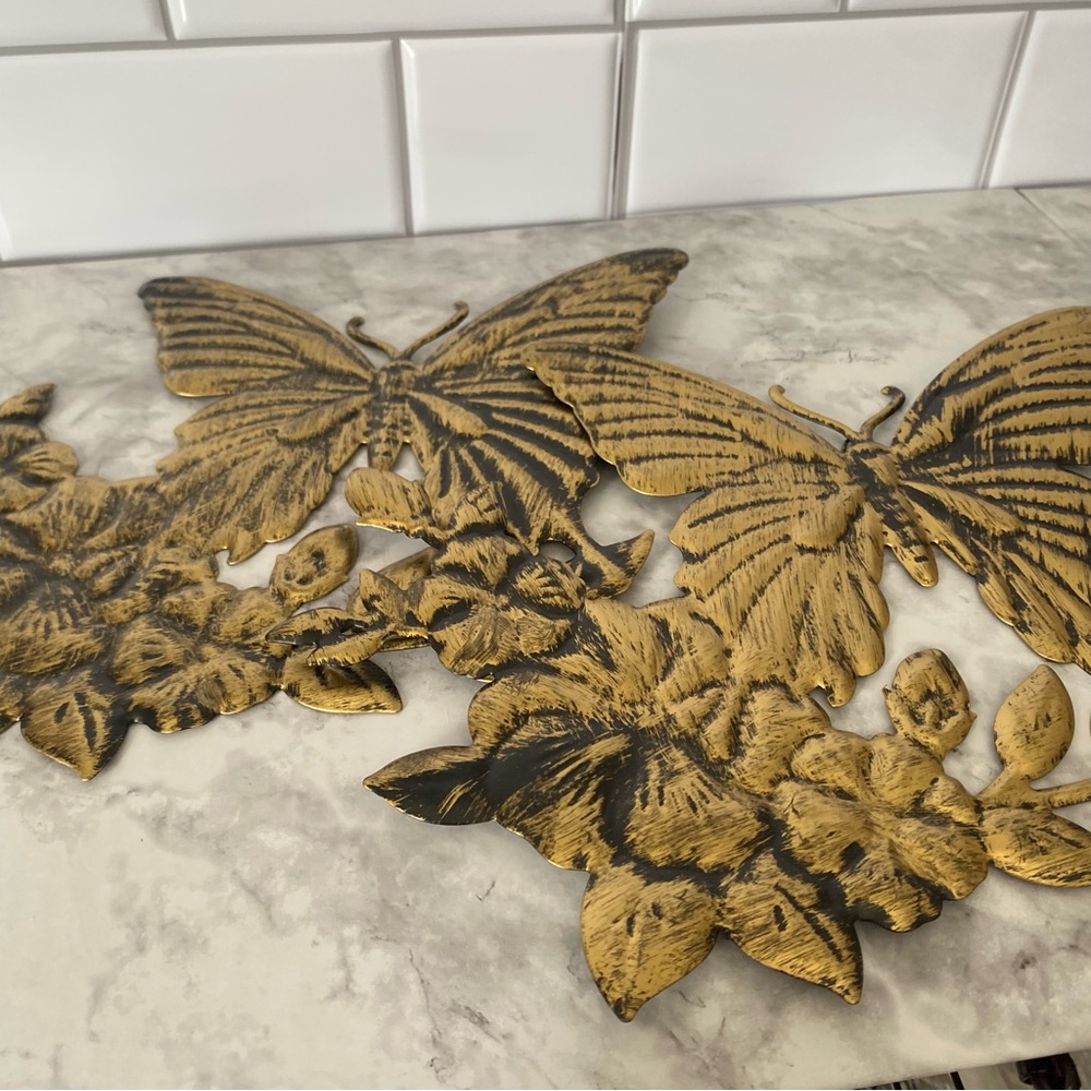 Vintage Style Homco Butterfly Wall Decor Pair Metal 1980s Inspired
